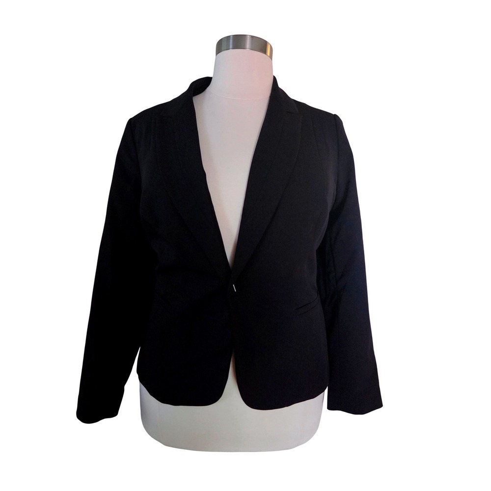 Worthington Womens Black Single Button Blazer Jacket Plus Size 2X Professional